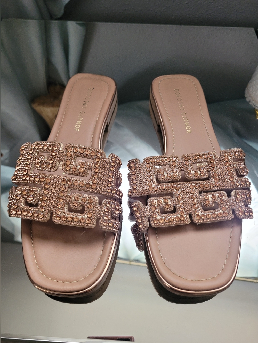 Embellished Gold Slide Sandals for Women